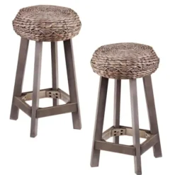 Bar Stools & Counter Height Stools-Kirkland's Home Wash Woven Hyacinth Counter Stools, Set Of 2 Gray