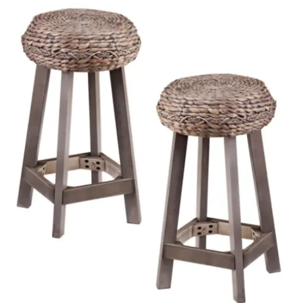 Bar Stools & Counter Height Stools-Kirkland's Home Wash Woven Hyacinth Counter Stools, Set Of 2 Gray