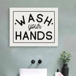 Wall Quotes & Signs-Kirkland's Home Wash Your Hands Giclee Canvas Art Print, 20X16 In. Black/White