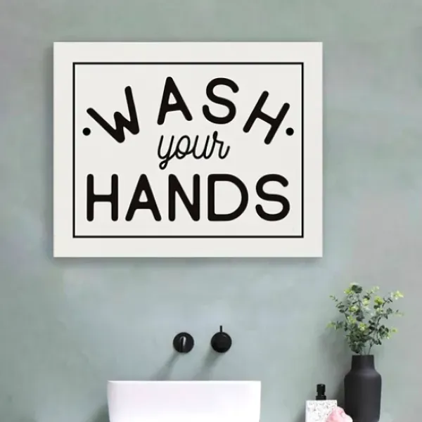Wall Quotes & Signs-Kirkland's Home Wash Your Hands Giclee Canvas Art Print, 20X16 In. Black/White
