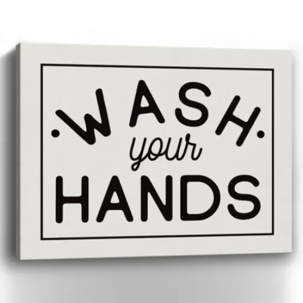 Wall Quotes & Signs-Kirkland's Home Wash Your Hands Giclee Canvas Art Print, 20X16 In. Black/White