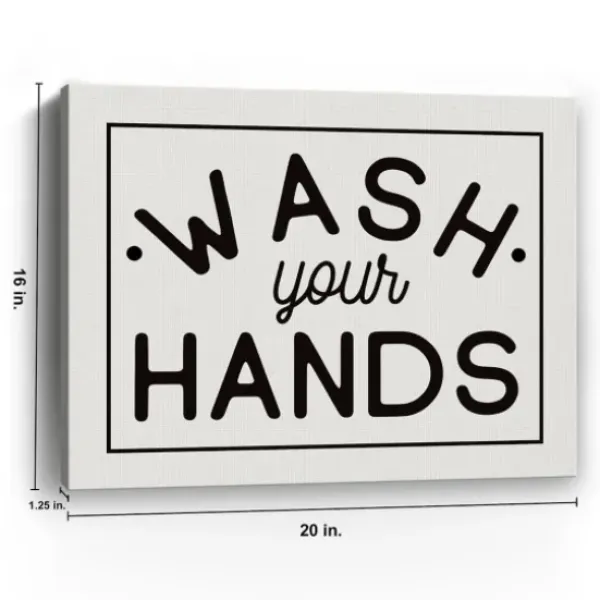 Wall Quotes & Signs-Kirkland's Home Wash Your Hands Giclee Canvas Art Print, 20X16 In. Black/White