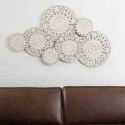 Wall Plaques-Kirkland's Home Washed Abstract Carved Plates Wall Plaque White