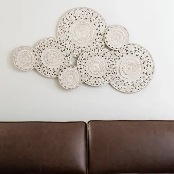 Wall Plaques-Kirkland's Home Washed Abstract Carved Plates Wall Plaque White