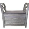 Benches & Ottomans-Kirkland's Home Washed Acacia Wood Storage Bench With Arms Gray/White