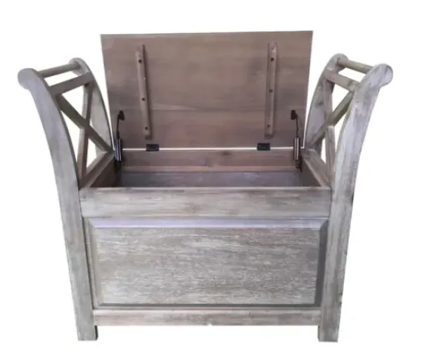 Benches & Ottomans-Kirkland's Home Washed Acacia Wood Storage Bench With Arms Gray/White