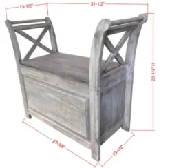 Benches & Ottomans-Kirkland's Home Washed Acacia Wood Storage Bench With Arms Gray/White