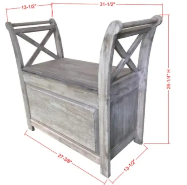 Benches & Ottomans-Kirkland's Home Washed Acacia Wood Storage Bench With Arms Gray/White