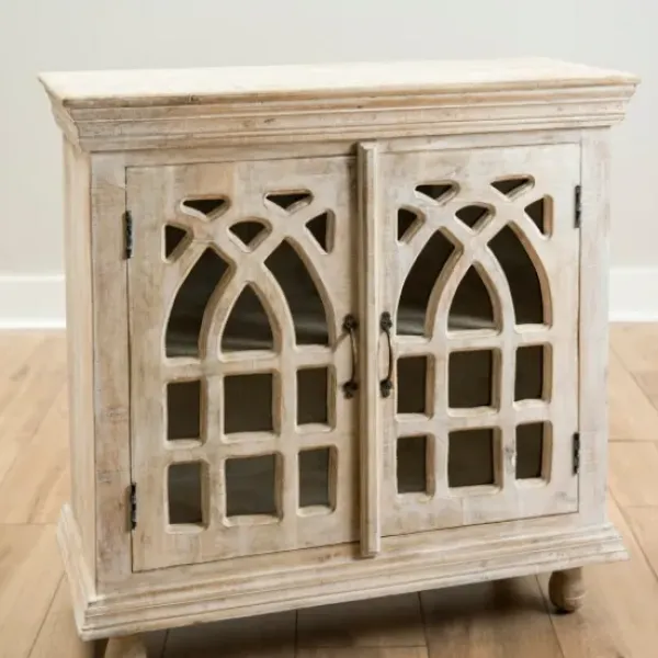 Cabinets & Sideboards-Kirkland's Home Washed Arched Wooden Cabinet White
