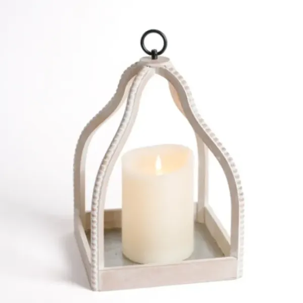 Lanterns-Kirkland's Home Washed Beaded Open Lantern, 16 In. White