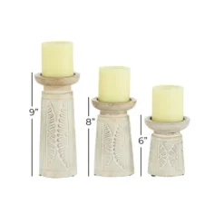 Candle Holders-Kirkland's Home Washed Carved Wood Candle Holders, Set Of 3 White