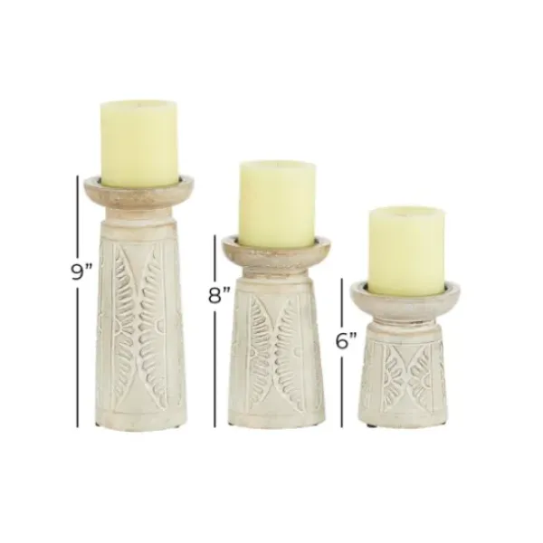 Candle Holders-Kirkland's Home Washed Carved Wood Candle Holders, Set Of 3 White