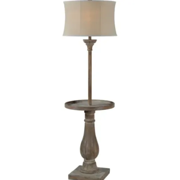 Floor Lamps-Kirkland's Home Washed Driftwood Floor Lamp With Tray Table Ivory