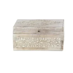 Baskets & Boxes-Kirkland's Home Washed Floral Carved Wood Boxes, Set Of 3 White
