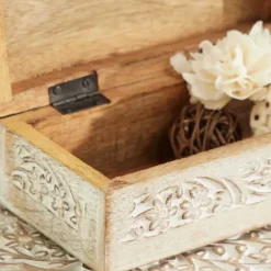 Baskets & Boxes-Kirkland's Home Washed Floral Carved Wood Boxes, Set Of 3 White