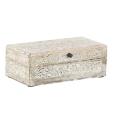 Baskets & Boxes-Kirkland's Home Washed Floral Carved Wood Boxes, Set Of 3 White