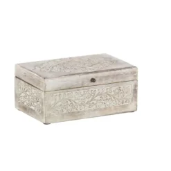 Baskets & Boxes-Kirkland's Home Washed Floral Carved Wood Boxes, Set Of 3 White