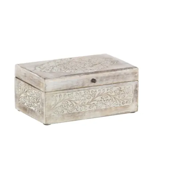 Baskets & Boxes-Kirkland's Home Washed Floral Carved Wood Boxes, Set Of 3 White