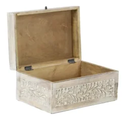 Baskets & Boxes-Kirkland's Home Washed Floral Carved Wood Boxes, Set Of 3 White