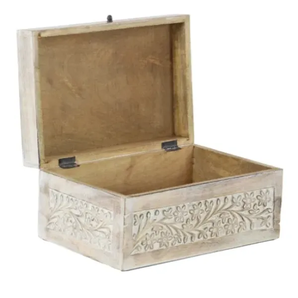 Baskets & Boxes-Kirkland's Home Washed Floral Carved Wood Boxes, Set Of 3 White