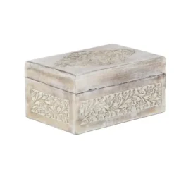 Baskets & Boxes-Kirkland's Home Washed Floral Carved Wood Boxes, Set Of 3 White