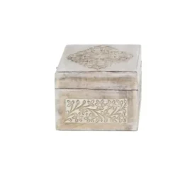Baskets & Boxes-Kirkland's Home Washed Floral Carved Wood Boxes, Set Of 3 White