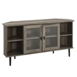 Tv Stands & Media Consoles-Kirkland's Home Washed Glass Door Corner Tv Stand Gray