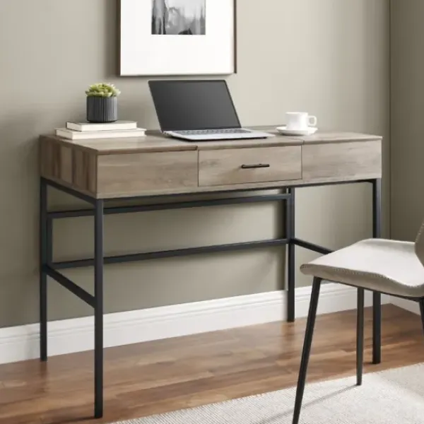 Office Furniture-Kirkland's Home Washed Lift Top Storage Desk Gray