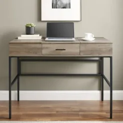 Office Furniture-Kirkland's Home Washed Lift Top Storage Desk Gray