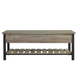 Entryway Furniture-Kirkland's Home Washed Lift-Top Storage Bench Gray