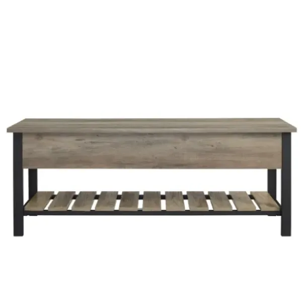 Entryway Furniture-Kirkland's Home Washed Lift-Top Storage Bench Gray