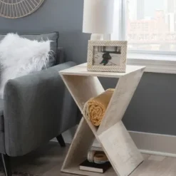 Accent & End Tables-Kirkland's Home Washed Mango Wood Hourglass Accent Table White