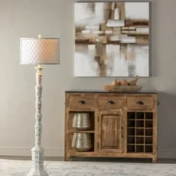 Floor Lamps-Kirkland's Home Washed Resin Encased Shade Floor Lamp White