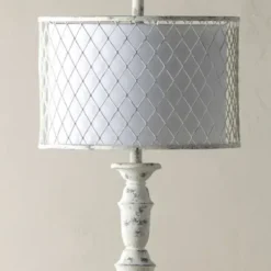 Floor Lamps-Kirkland's Home Washed Resin Encased Shade Floor Lamp White