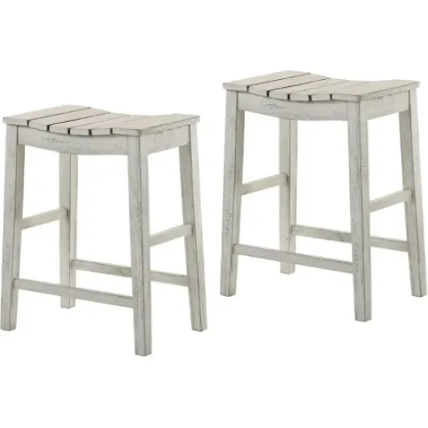 Bar Stools & Counter Height Stools-Kirkland's Home Washed Saddle Seat Counter Stools, Set Of 2 White