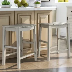 Bar Stools & Counter Height Stools-Kirkland's Home Washed Saddle Seat Counter Stools, Set Of 2 White