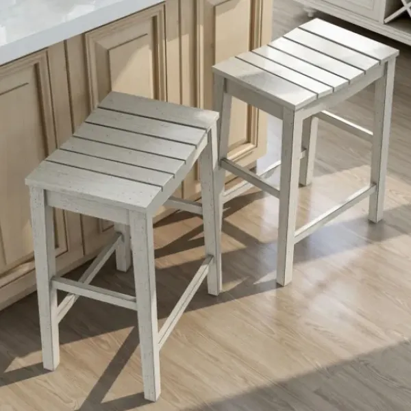 Bar Stools & Counter Height Stools-Kirkland's Home Washed Saddle Seat Counter Stools, Set Of 2 White