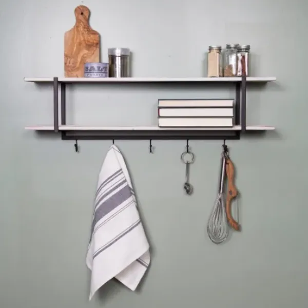 Shelves-Kirkland's Home Washed Two Tier Metal And Wood Wall Shelf White