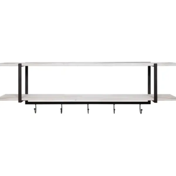 Shelves-Kirkland's Home Washed Two Tier Metal And Wood Wall Shelf White