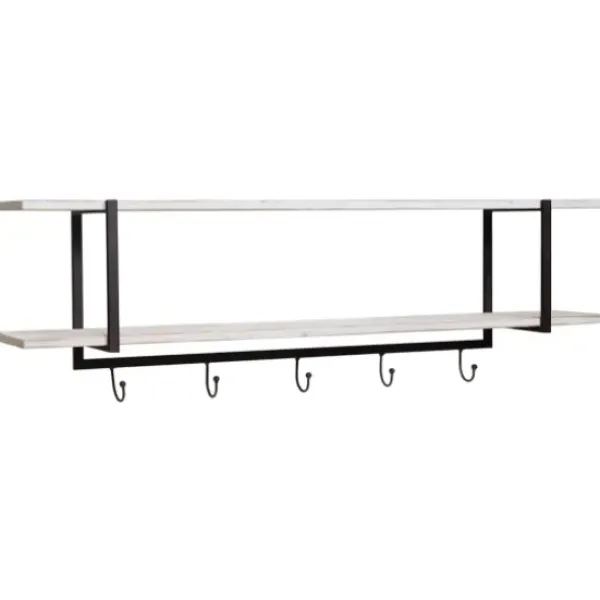 Shelves-Kirkland's Home Washed Two Tier Metal And Wood Wall Shelf White