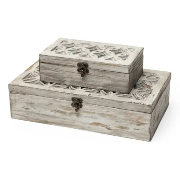 Baskets & Boxes-Kirkland's Home Washed Wood Boxes, Set Of 2 White
