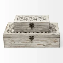 Baskets & Boxes-Kirkland's Home Washed Wood Boxes, Set Of 2 White