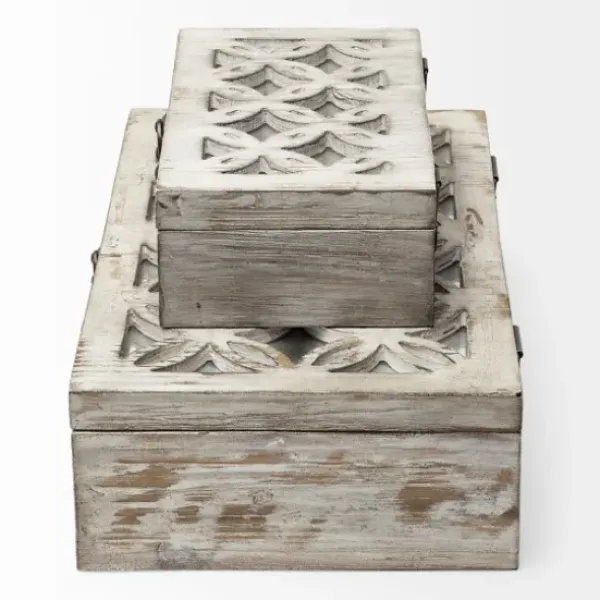 Baskets & Boxes-Kirkland's Home Washed Wood Boxes, Set Of 2 White