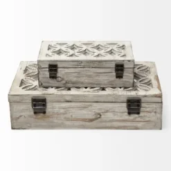 Baskets & Boxes-Kirkland's Home Washed Wood Boxes, Set Of 2 White
