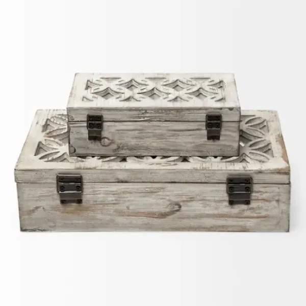 Baskets & Boxes-Kirkland's Home Washed Wood Boxes, Set Of 2 White