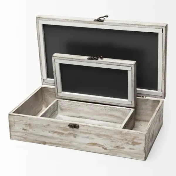 Baskets & Boxes-Kirkland's Home Washed Wood Boxes, Set Of 2 White