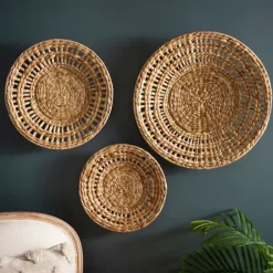 Wall Plaques-Kirkland's Home Water Hyacinth Basket Wall Plaques, Set Of 3 Tan