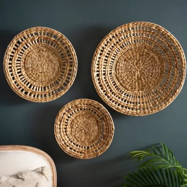 Wall Plaques-Kirkland's Home Water Hyacinth Basket Wall Plaques, Set Of 3 Tan