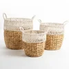 Baskets & Boxes-Kirkland's Home Water Hyacinth Color Block Baskets, Set Of 3 Tan/White