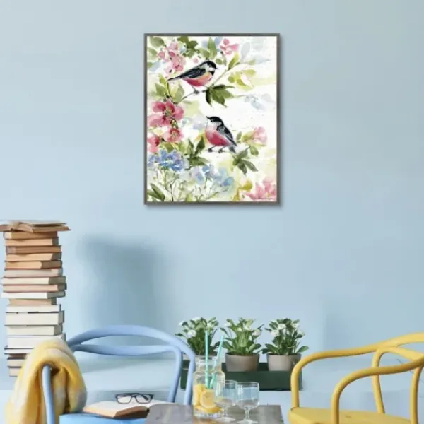 Canvas Art-Kirkland's Home Watercolor Birds I Framed Canvas Art Print Green/Red/White